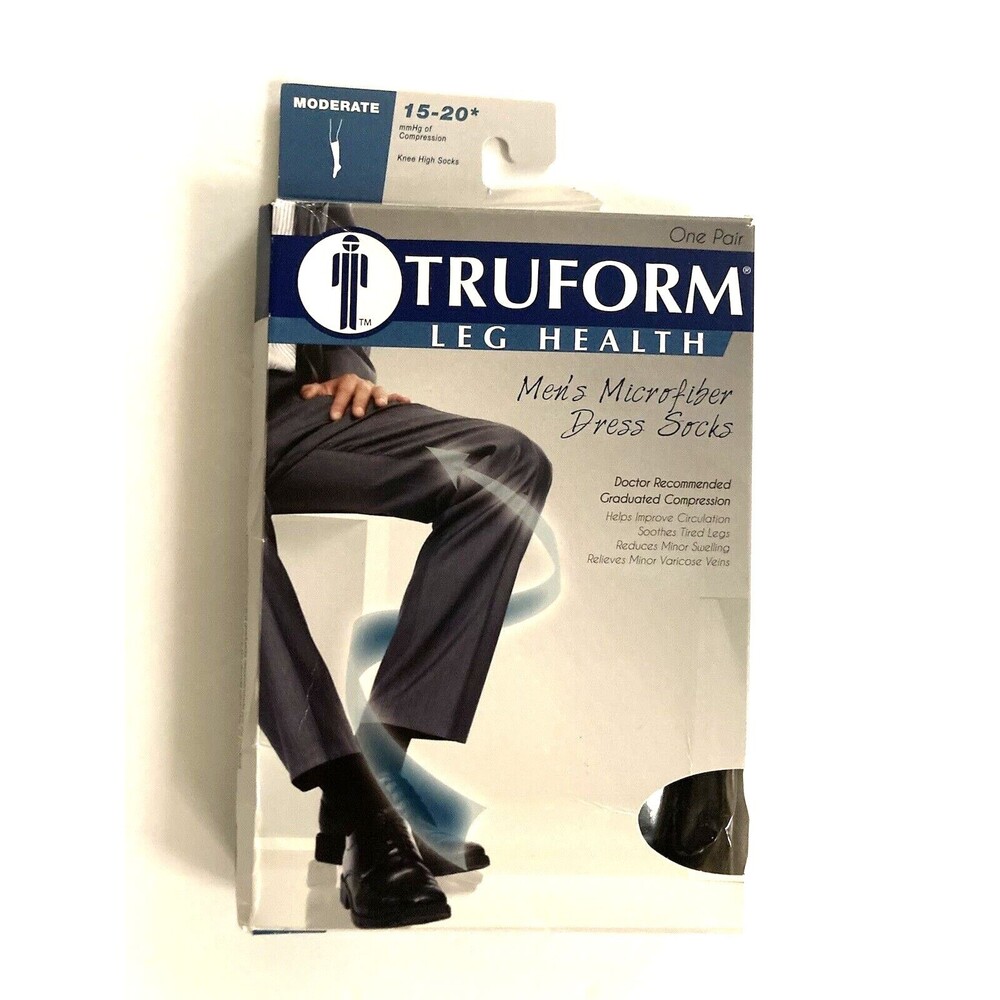 New Truform Mens Knee High Compression Socks Large Moderate Black 15-20 Open Box
